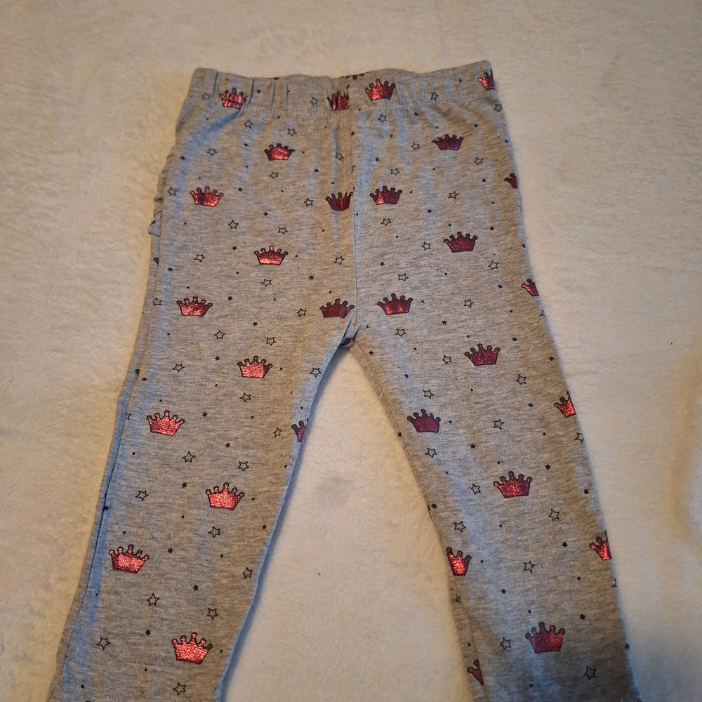 The Children's Place Gray Leggings with Pink and Red Crowns